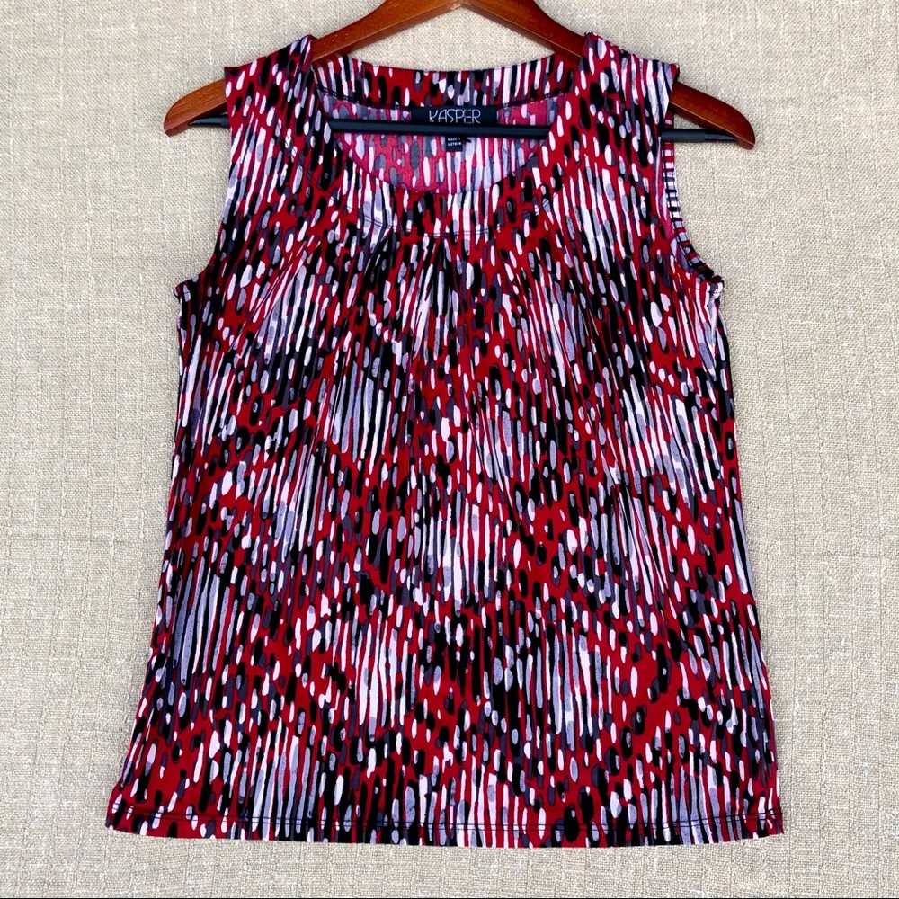 Kasper Red Black Grey Sleeveless Knit Dress Top S
